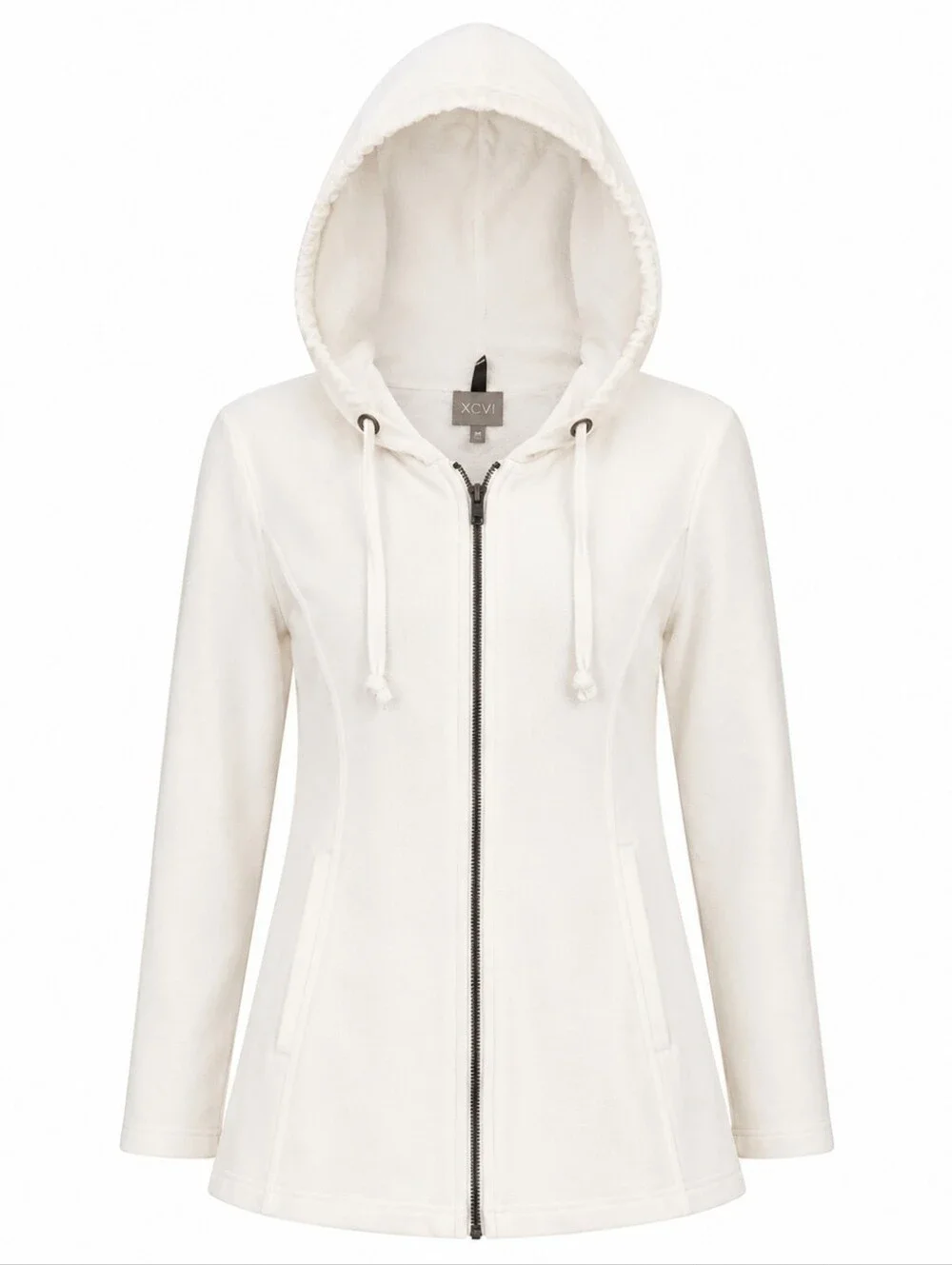 XCVI | White Terry Hooded Full Zip Lightweight Jacket Pockets Casual Active | M